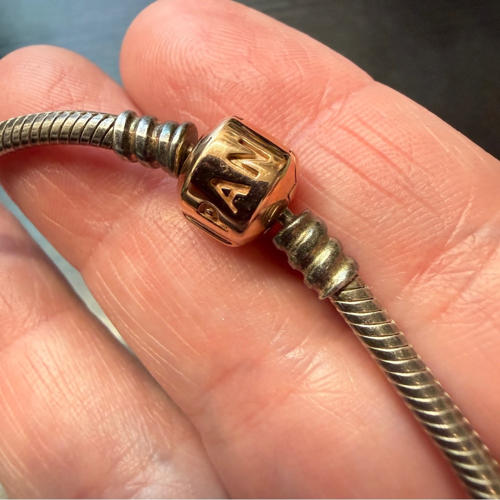Genuine Pandora Sterling Silver Snake Chain Rose Gold Barrel Clasp 7.25" - Picture 3 of 6